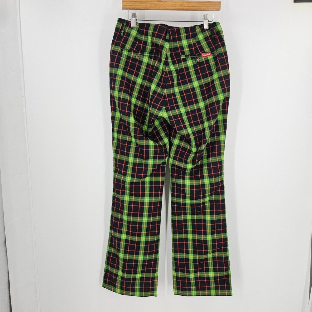 Teddy Fresh Plaid Trouser Pants Green Straight Leg Streetwear y2k Goth Size 28 - Picture 5 of 9